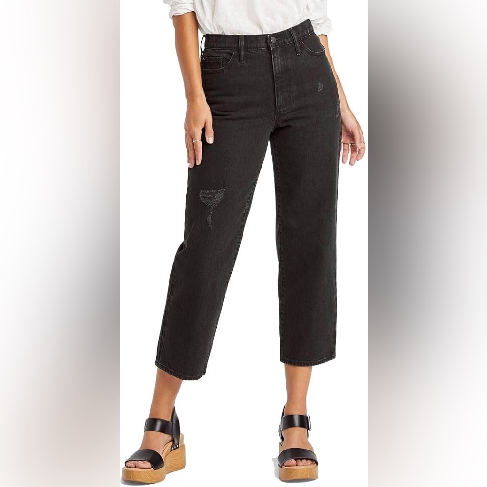 Universal Thread High Rise Vintage Straight Black Distressed Jeans Sz 10/30R